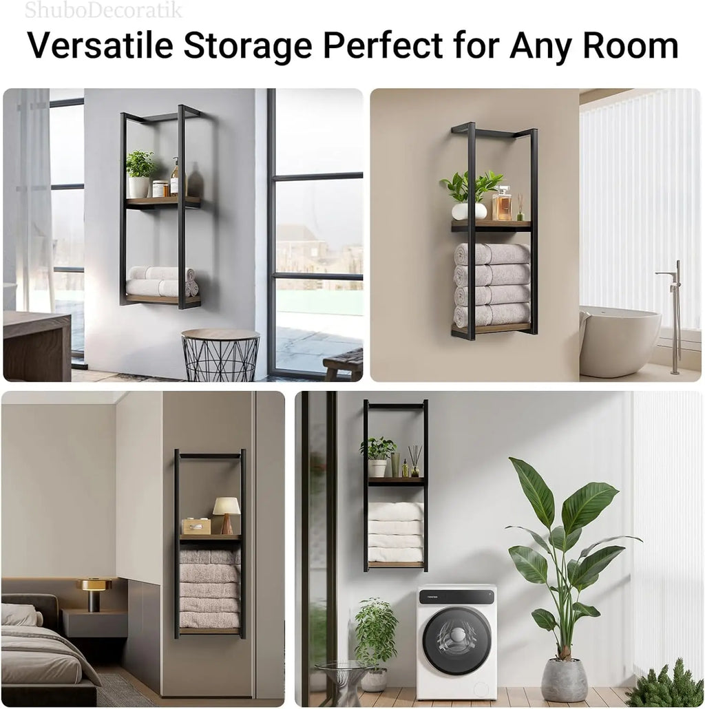 2-Tier Wall-Mounted Towel Ladder Shelf