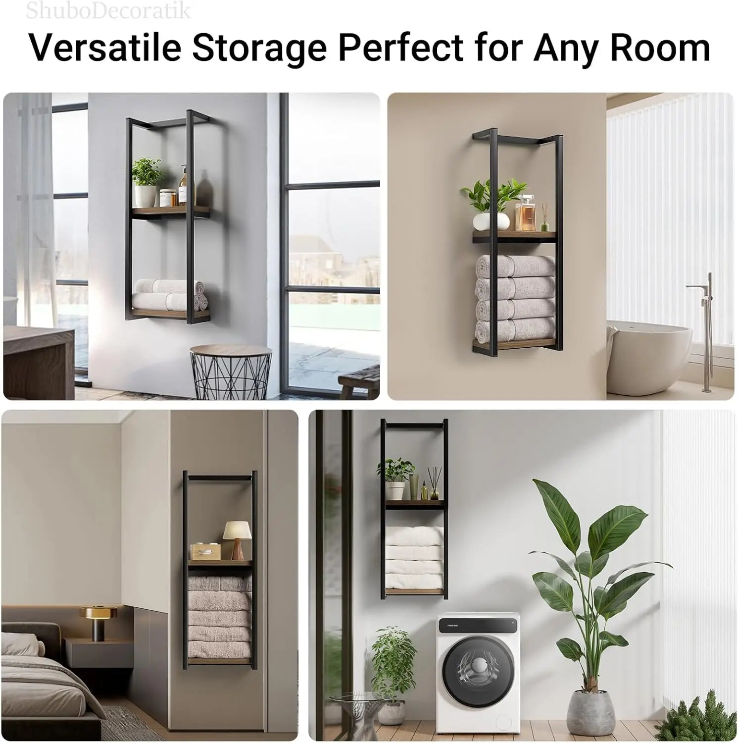 2-Tier Wall-Mounted Towel Ladder Shelf