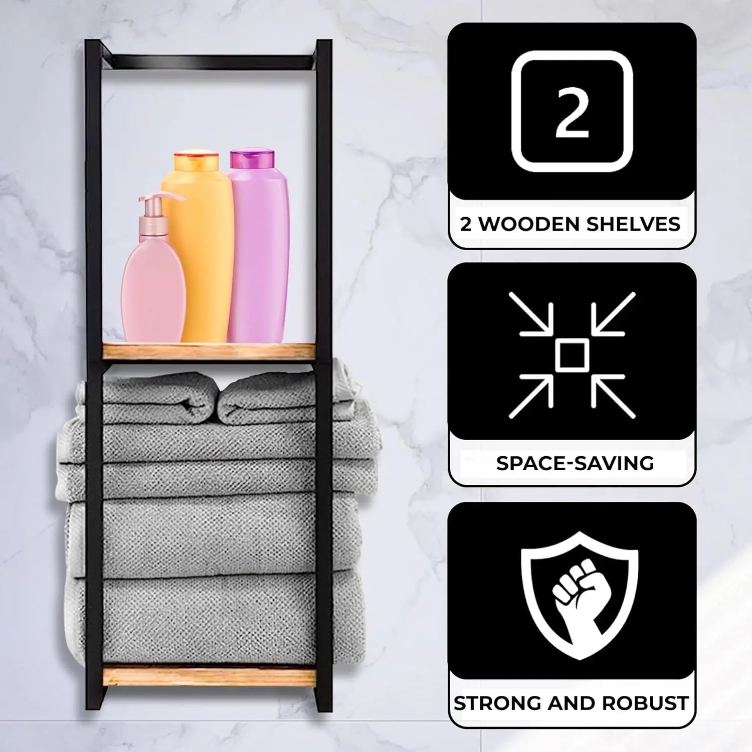 2-Tier Wall-Mounted Towel Ladder Shelf