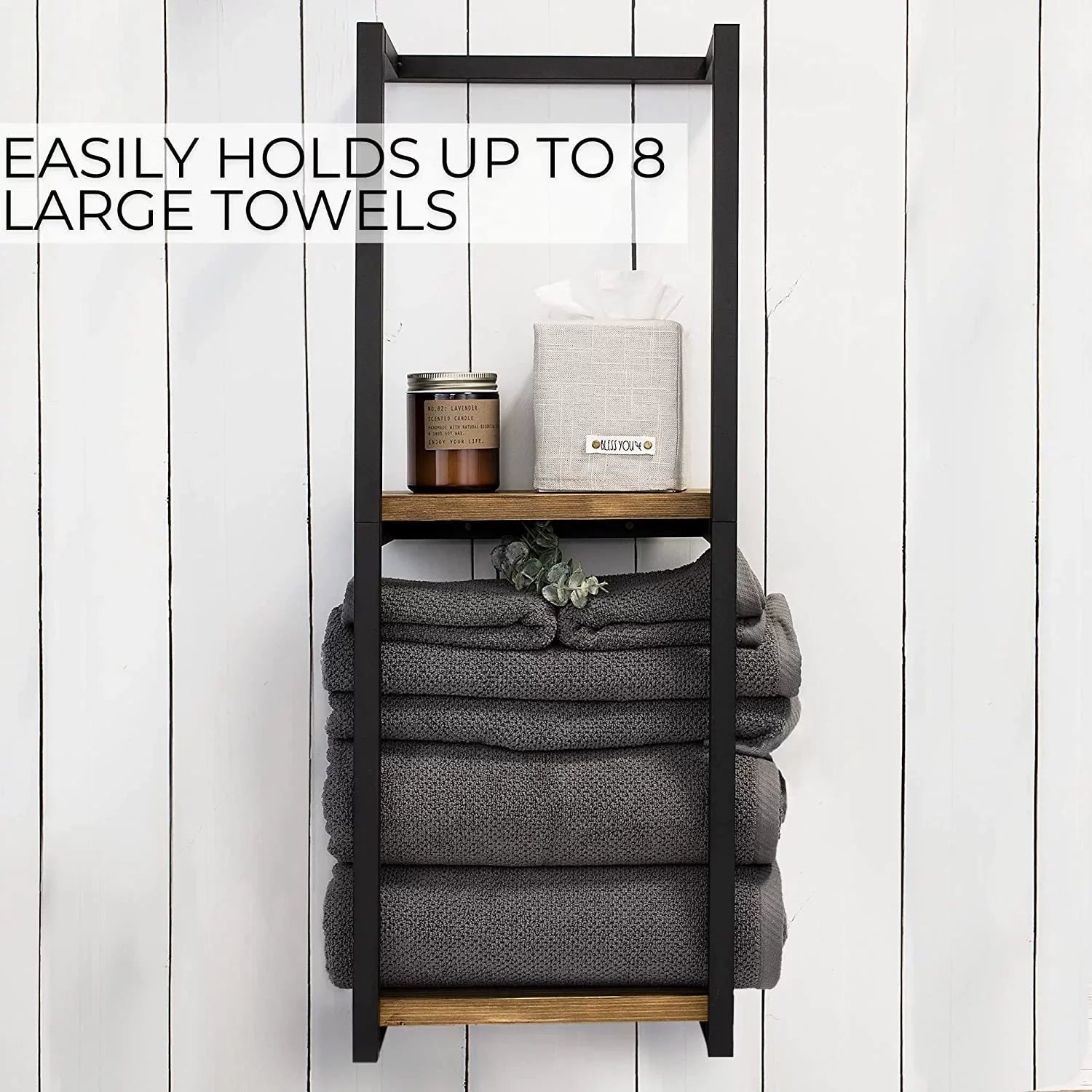 2-Tier Wall-Mounted Towel Ladder Shelf