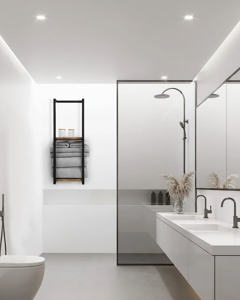 2-Tier Wall-Mounted Towel Ladder Shelf