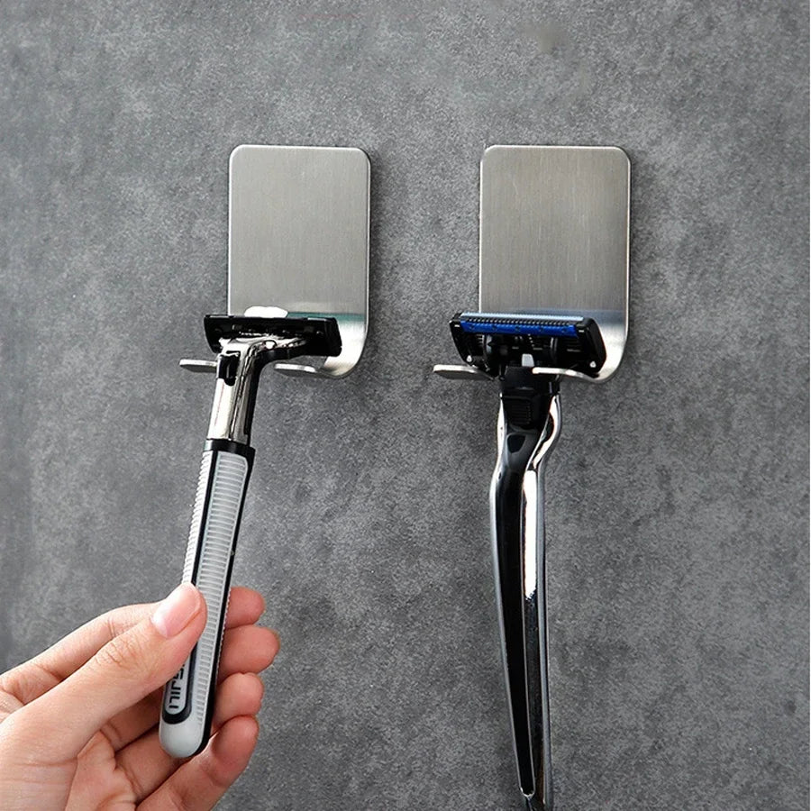Close-up of the no-drill adhesive backing on the razor holder