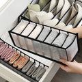 Foldable fabric drawer divider organizer sorting socks and underwear in a dresser drawer