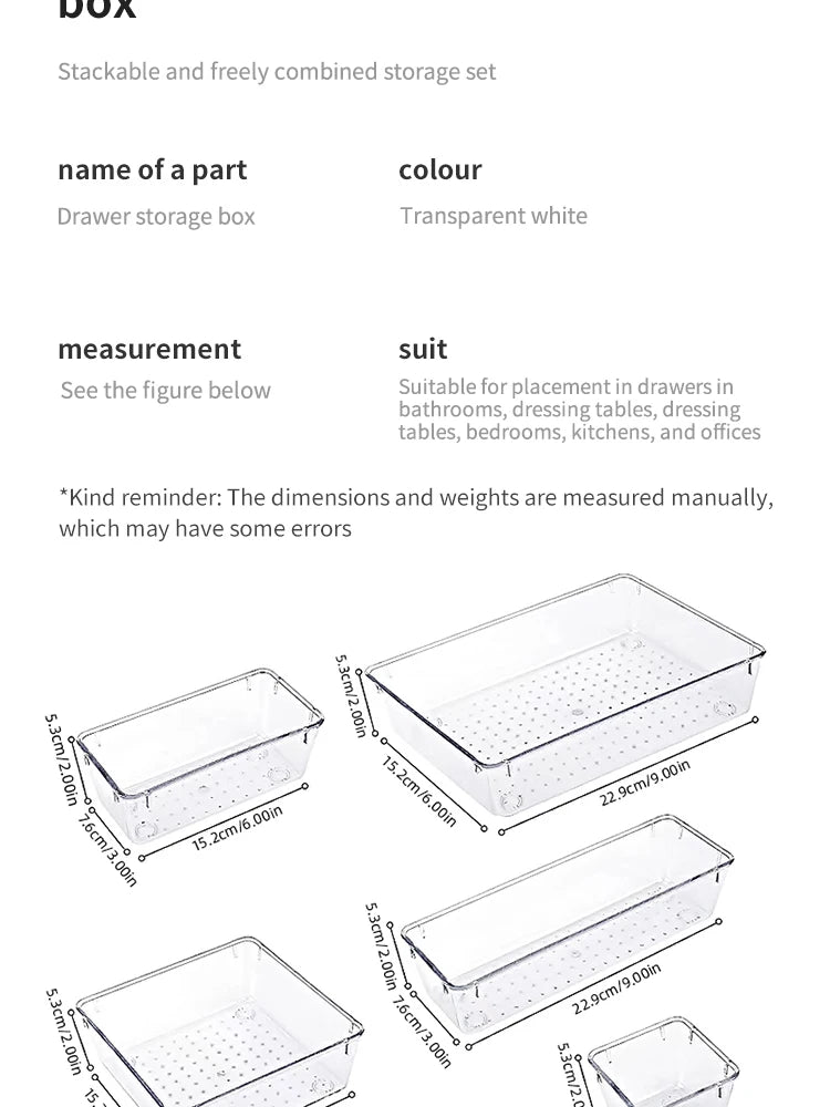 Clear Plastic Drawer Bin Organizer Set