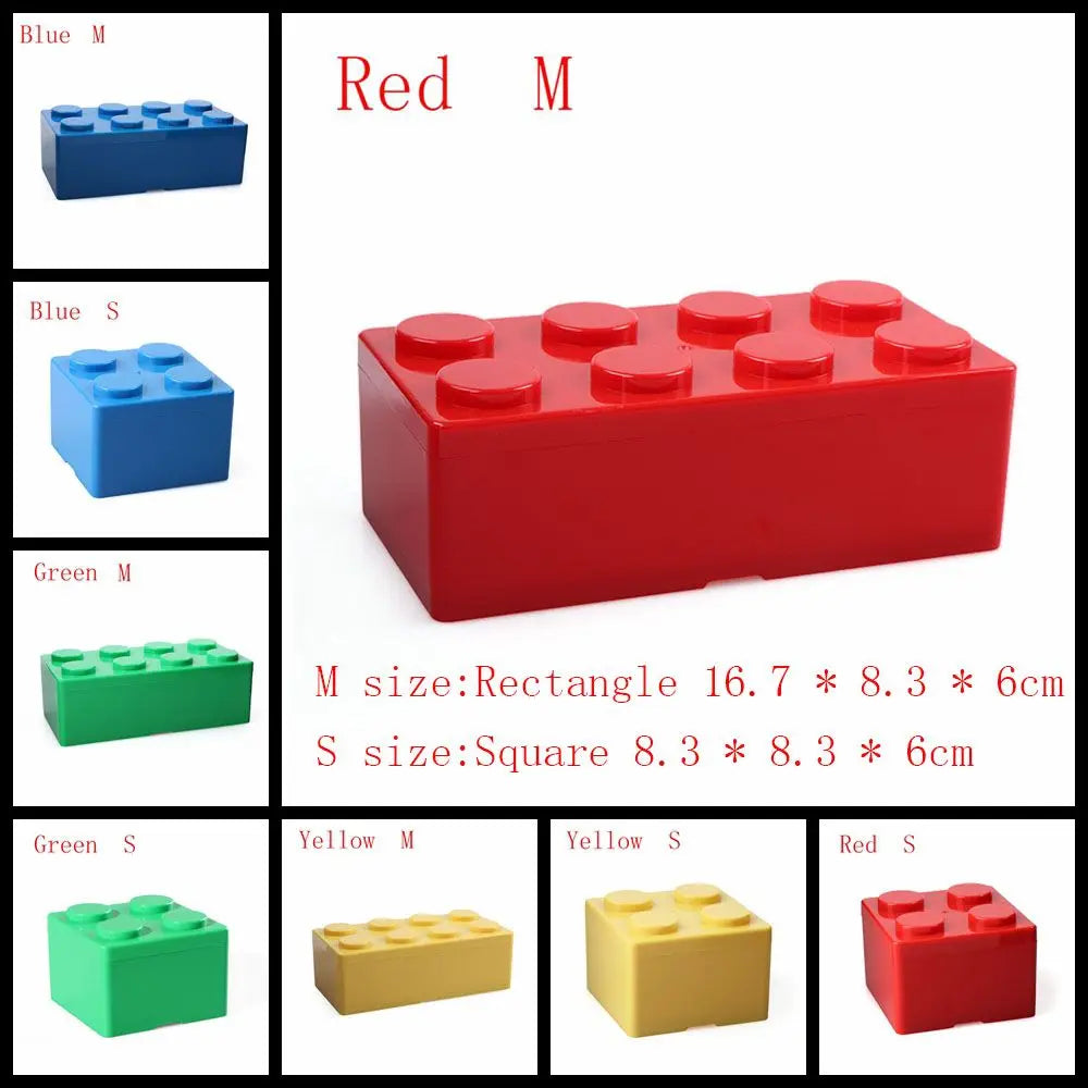Stackable modular storage boxes shown interlocked in multiple configurations
