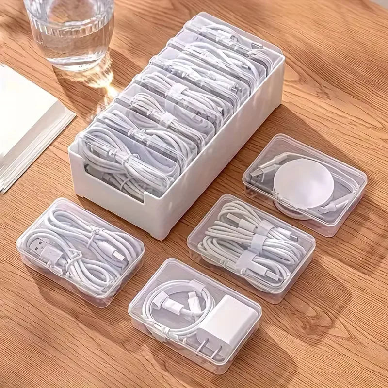 Cable & Cord Organizer Box Set – Stackable Storage Cases for Cords & Office Supplies