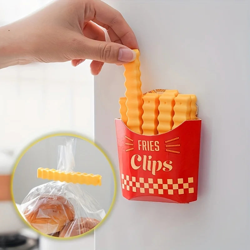 12-piece set of potato-chip-shaped snack bag clips in assorted colors