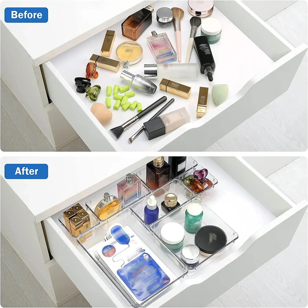Clear Plastic Drawer Bin Organizer Set