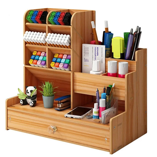 DIY wood desk organizer kit pieces before assembly