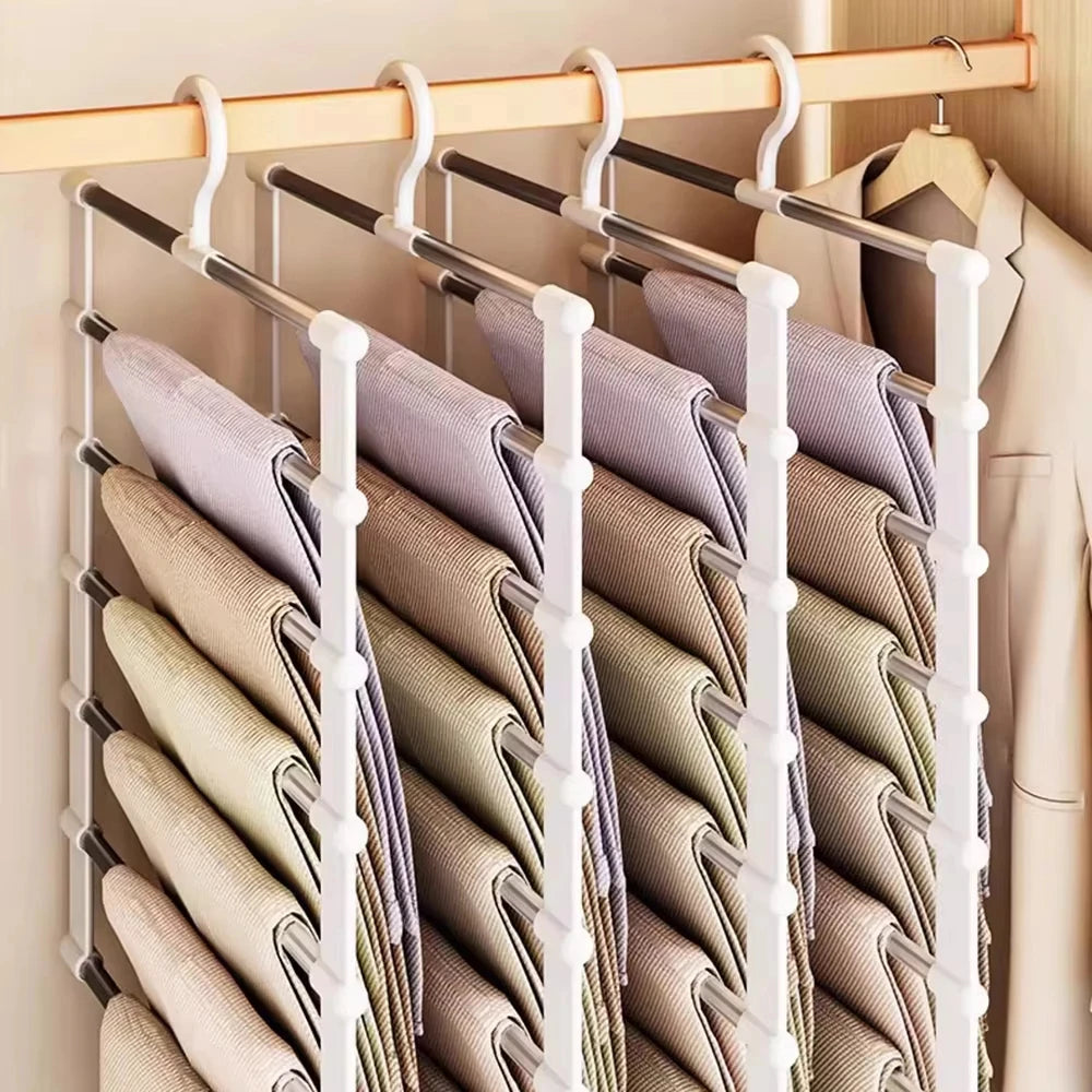 Multi-layer pants hanger holding scarves and towels